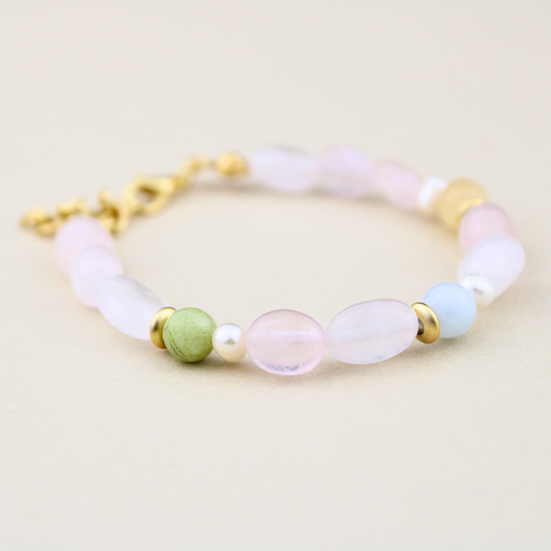 3 Stone with Pink Quartz Bracelet